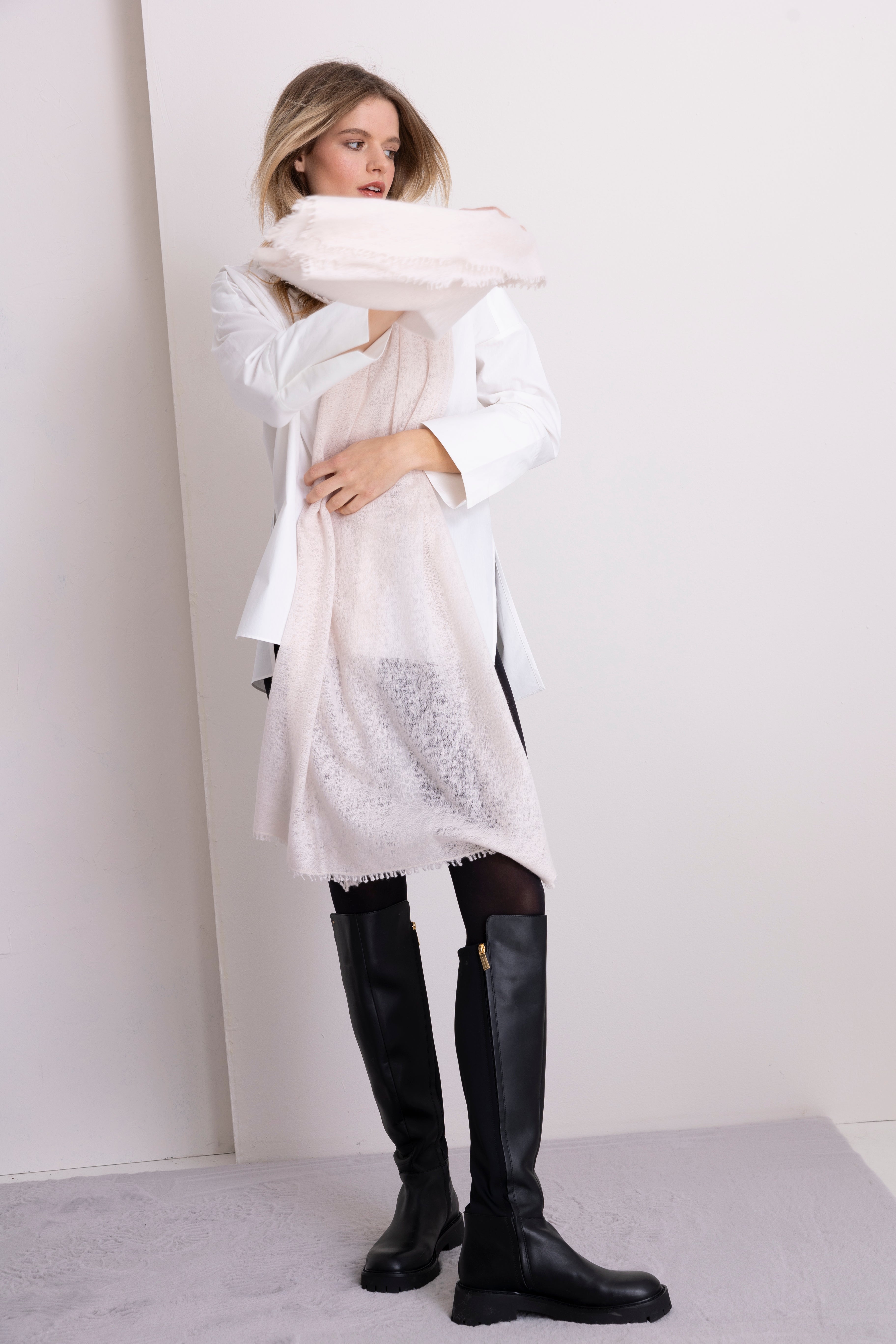 Handgefertigter Cashmere Schal Offwhite